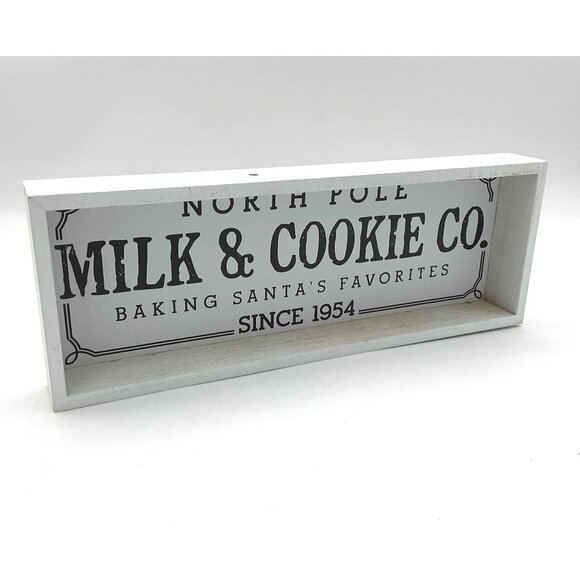 North Pole Milk & Cookie Co Discontinued Xmas Decor Wood Shelf Sitter Tabletop - Picture 2 of 3